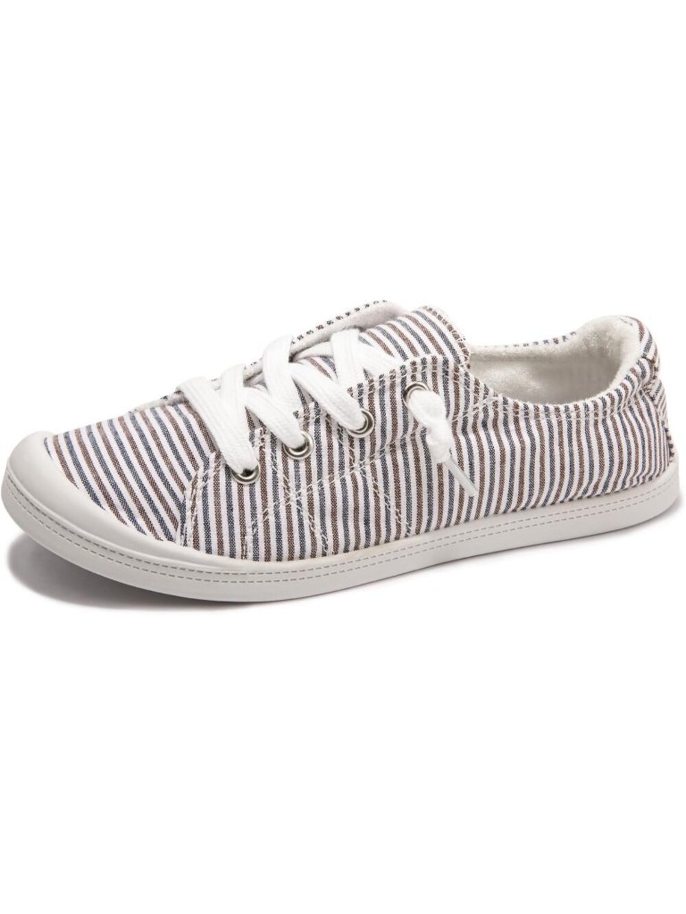 Women's Blue Brown Stripe Slip On Canvas Sneaker Low Top Comfort Walking Shoes